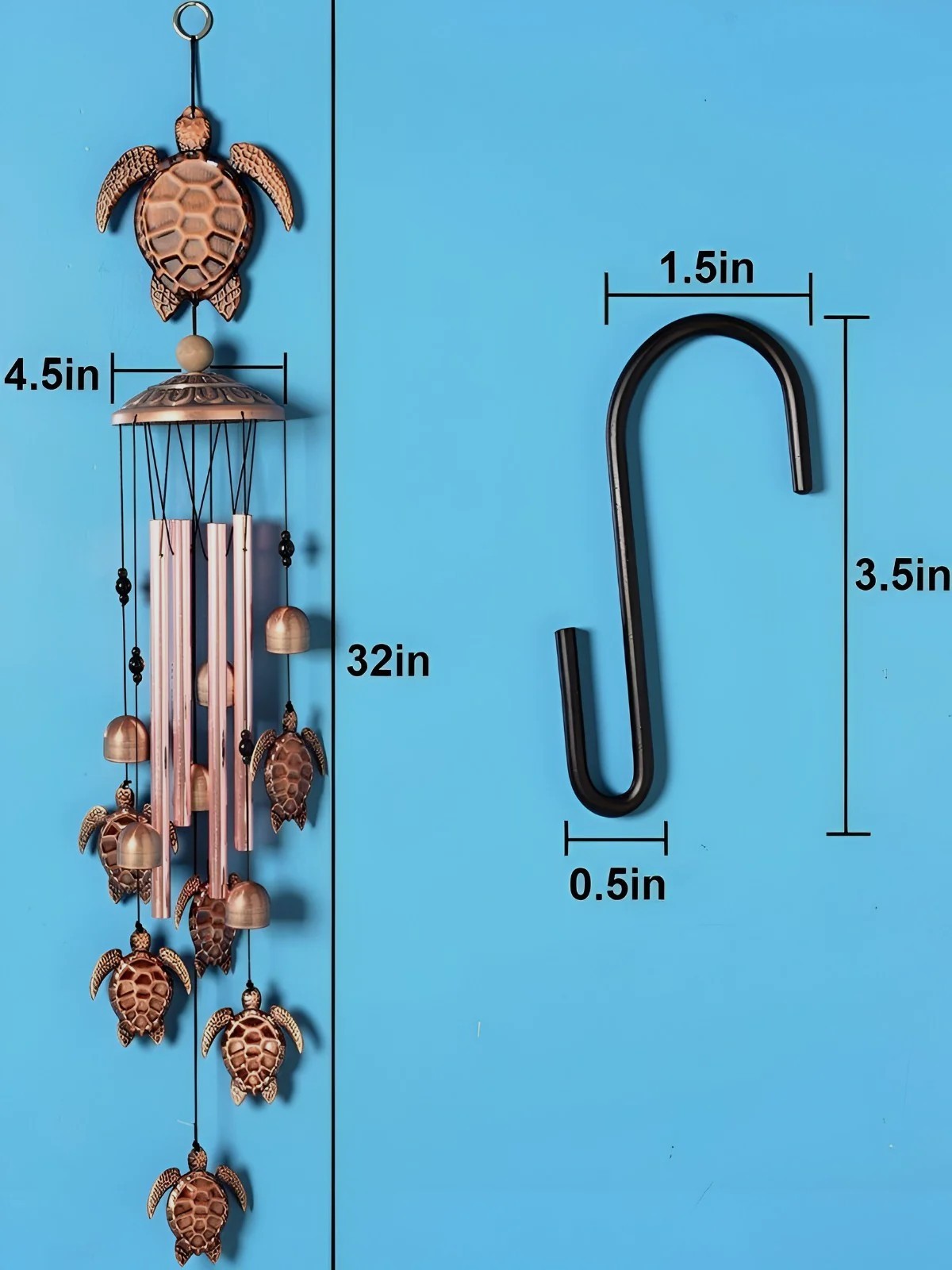 Metal Turtle Wind Chime Aluminum Beach Pattern Decor