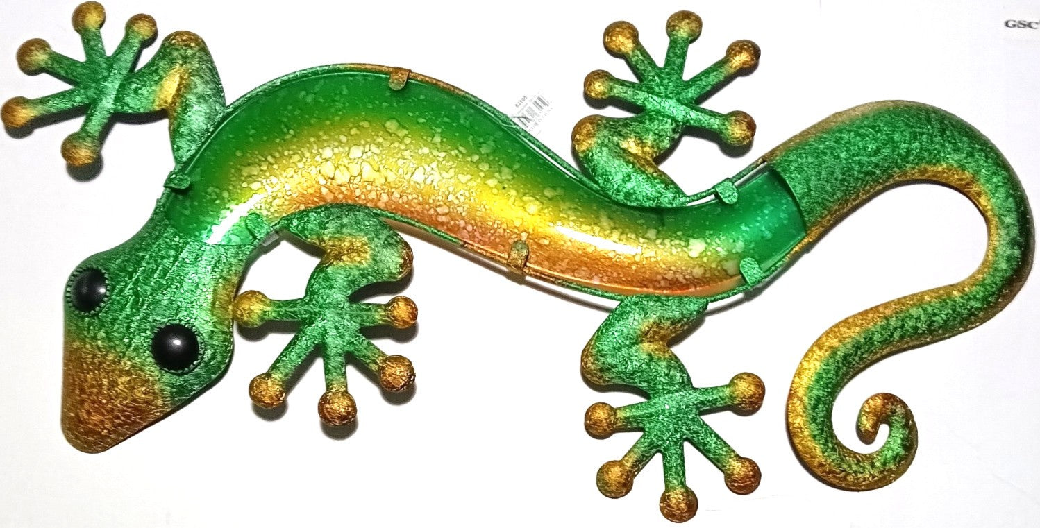 23.75 Inch Green and Yellow Gecko Lizard Metal And Glass Wall Artwork