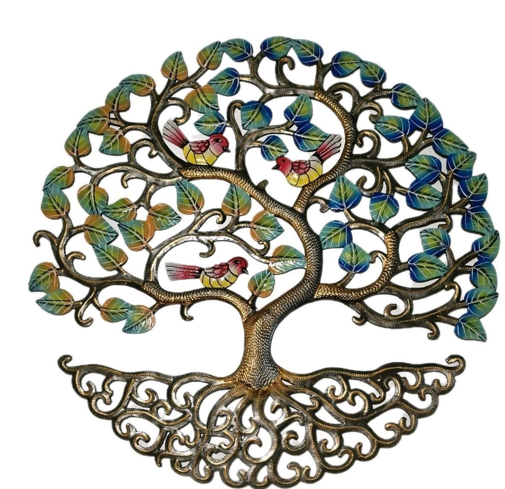 23 inch Full Of Colors Tree Of Life Made in Haiti Hand Made Metal Drum Artwork
