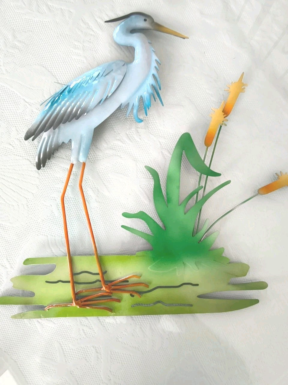 High Decorative Feathery Heron Metal Wall Hanging