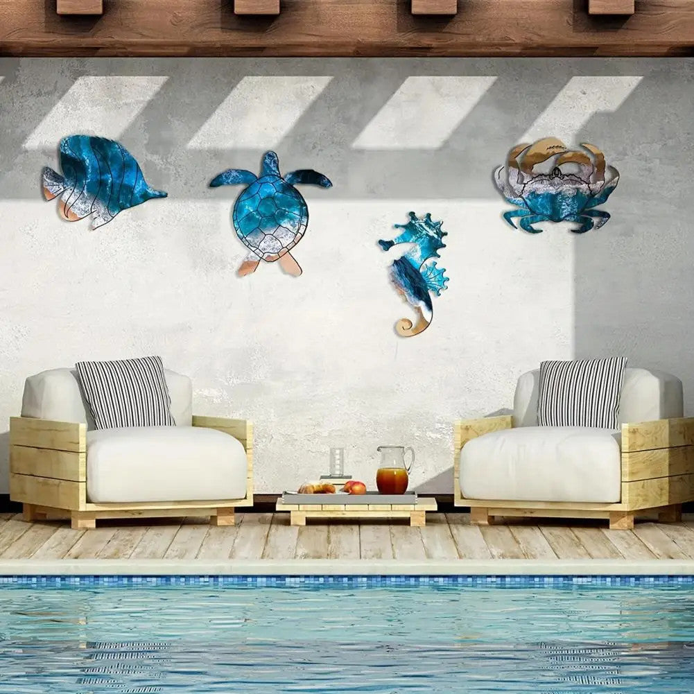 4 Pcs Coastal Ocean Wooden Wall Signs - Beach Decor, Sea Life Hangings