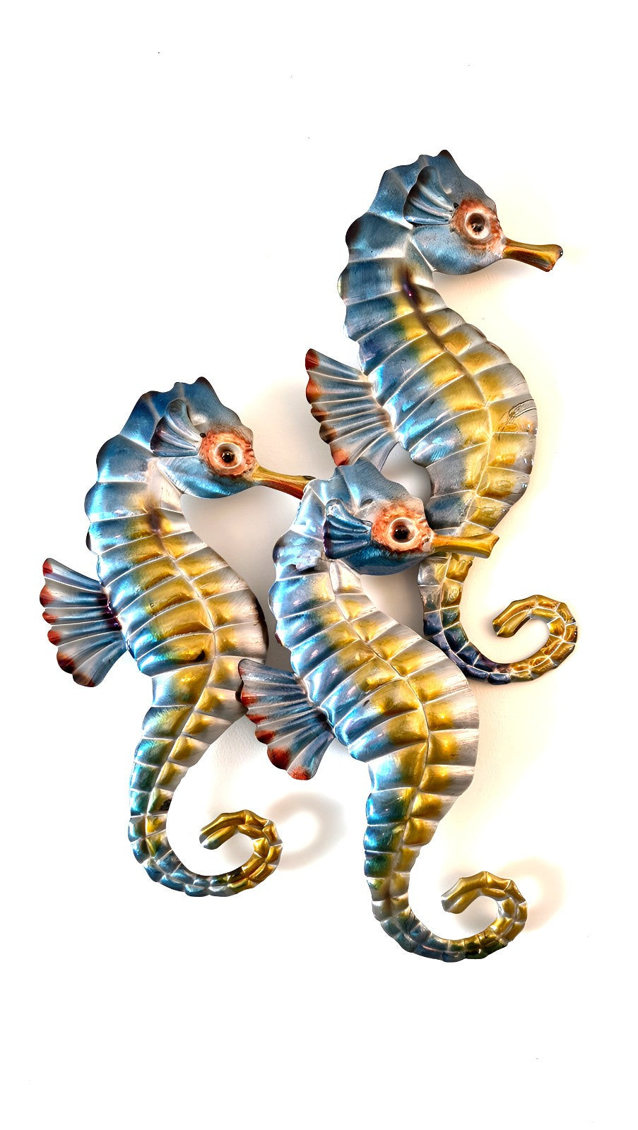 Metal Seahorse Sculpture Globe Triple Seahorse 24 Inch Aquamarine Blue