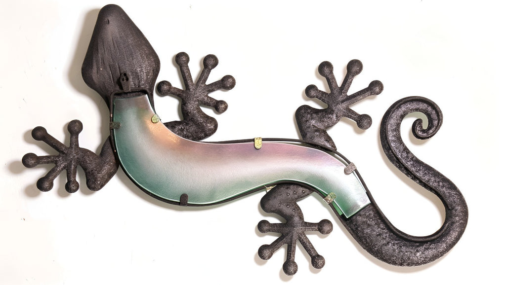 23.75 Inch Green and Yellow Gecko Lizard Metal And Glass Wall Artwork