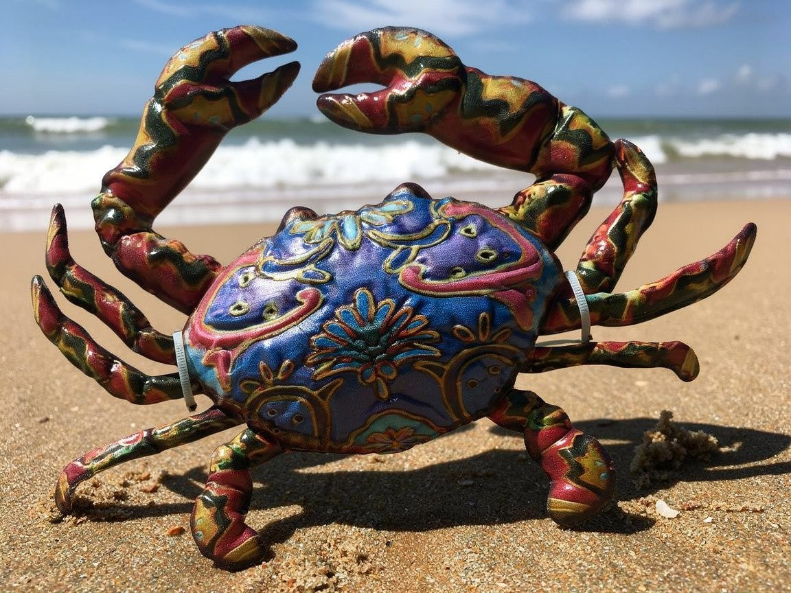 Metal Crab Artwork 12 Inches Wide Metal Cut-Out Design Wall Crab