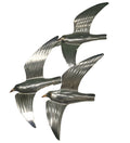19″ High x 10″ Wide Flock of Metal Silvery Wall Seagulls