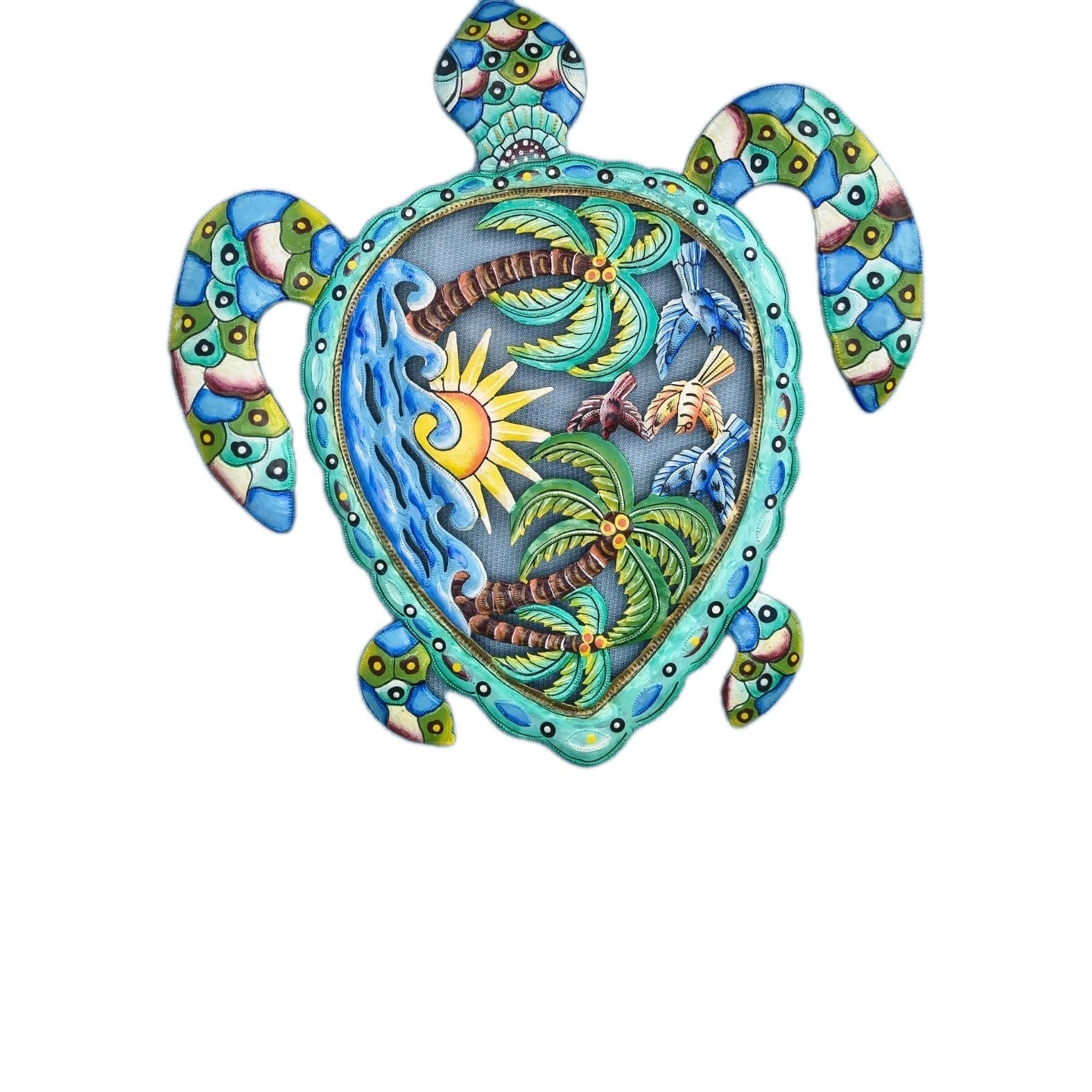 23 inches Antoine- Full of Colors Turtle Scene Hand Made Metal Drum Artwork