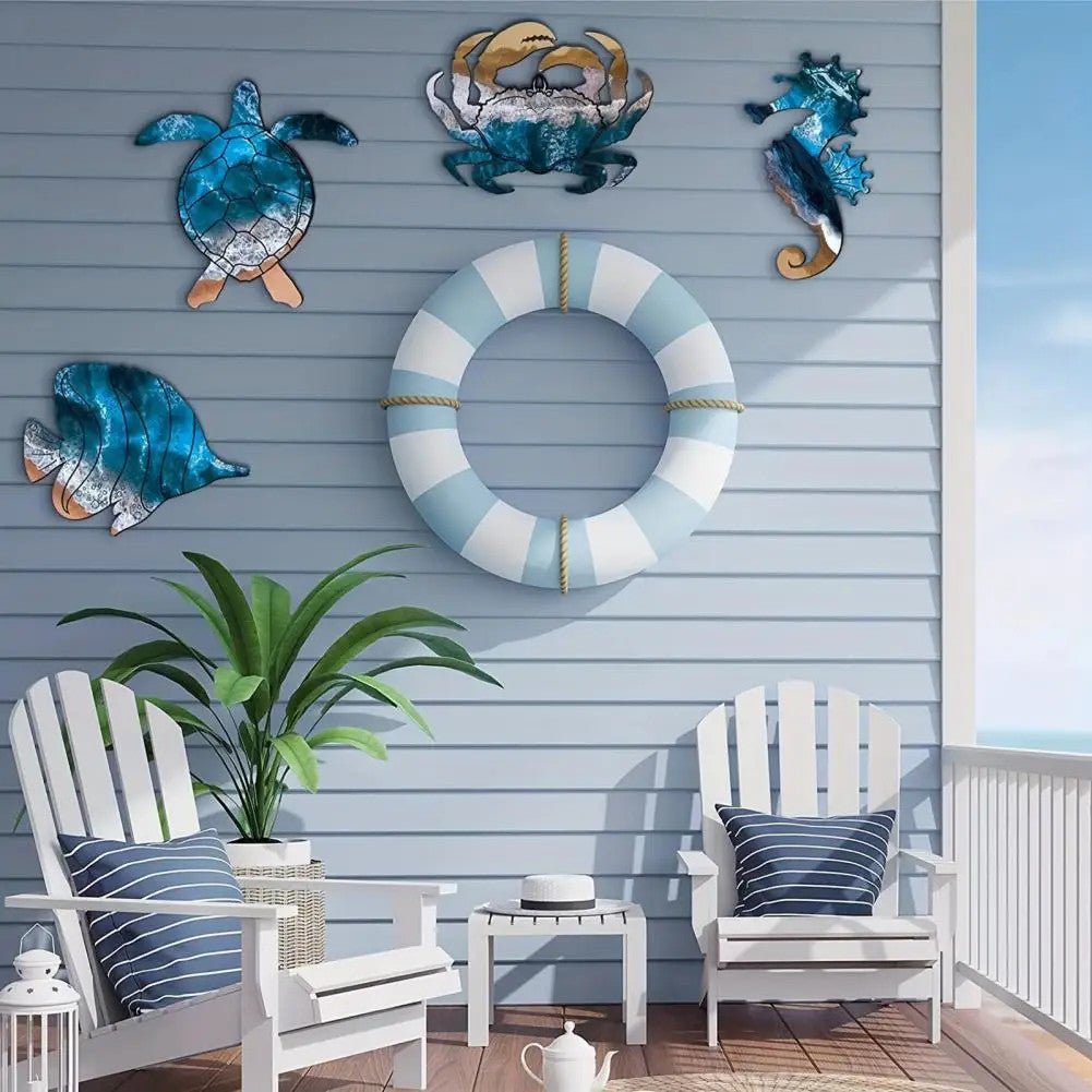 4 Pcs Coastal Ocean Wooden Wall Signs - Beach Decor, Sea Life Hangings